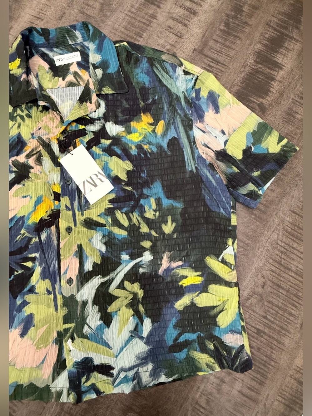ZARA Multicolor Abstract Floral Short Sleeve Button-Up